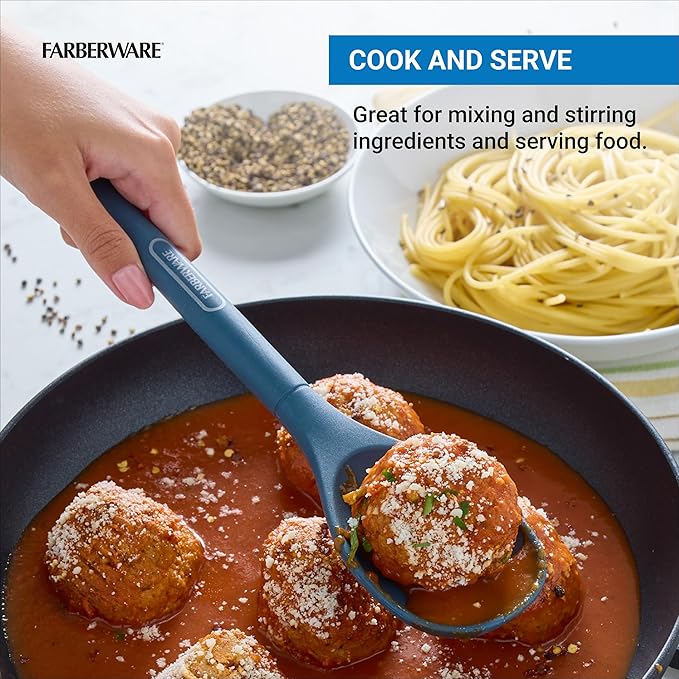 Farberware Professional Silicone Cooking Spoon – Heat Resistant to 450F, Safe for Nonstick Cookware – 11.5 Inch Kitchen Utensil for Stirring, Mixing, Basting, and Serving, Dishwasher Safe
