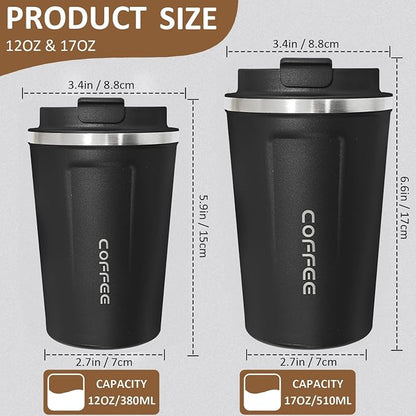 4 Pack Travel Coffee Mug 17oz Insulated Coffee Cup with Lid, Reusable Thermal Coffee Cup Stainless Steel Coffee Tumbler to Keep Hot & Cold Drinks for Car, Daily, Travel and Gifts, Black