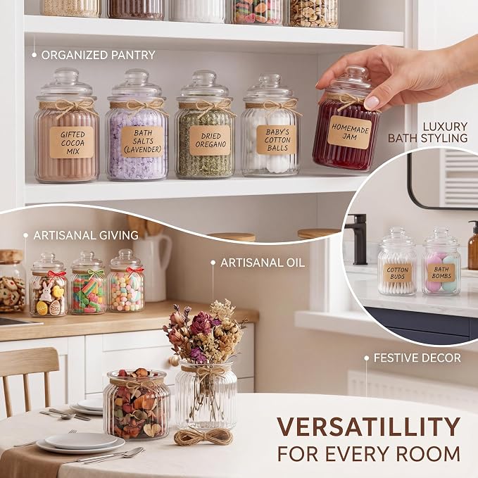 TOPZEA 12 Pack Glass Favor Jars with Airtight Lids, 8 oz Clear Apothecary Jar Decorative Vintage Kitchen Storage Canister for Cookie, Candy, Sugar, Spice, Wedding Easter Favor, Candle, Vertical Ribbed