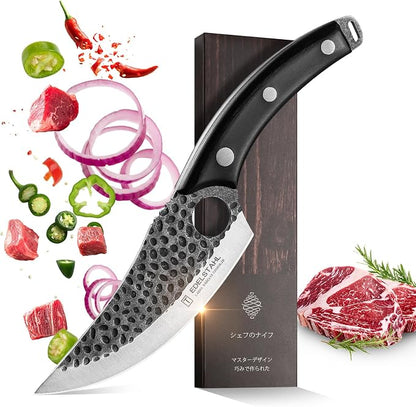Chef Knife, Kitchen Knife for Boning,Cutting and Chopping,Stainless Steel Japanese Knife,Ergonomic Butcher Knife for Cutting Meat,Vegetables,Kitchen,Camping,Barbecue Meat Knives,Black