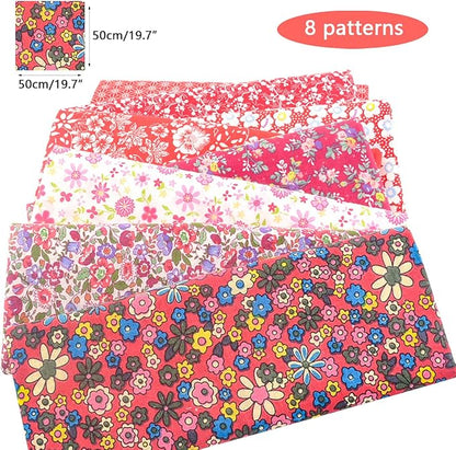 100% Cotton Fabric Squares for Sewing & Quilting - Floral DIY Patchwork Fabric Bundle (20"x20"), Pre-Cut, Red