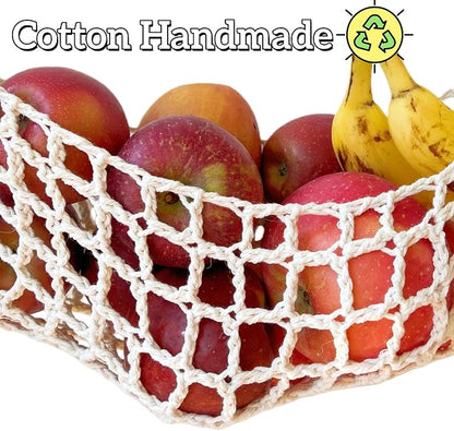 2-Pack Hanging Fruit Hammock with Hooks - Macrame Under Cabinet Veggie Banana Basket, Hand-Woven Boho Fruit Holder, Save Counter Space for Kitchen Home RV Boat (Ivory)