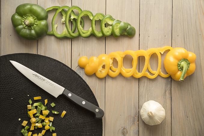 Arcos Chef Knife 5 Inch Stainless Steel. Cooking Knife to Cut and Peel Fruits and Vegetables. Ergonomic Polyoxymethylene Handle and 140mm Blade. Series Universal. Color Black