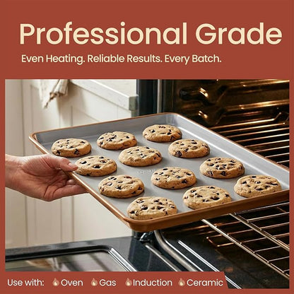 Bakken 8-Piece Stackable Bakeware Set – Ceramic Non-Stick, Oven-Safe Baking Sheets & Pans, PTFE/PFOA/PFOS-Free, Ergonomic Handles, Includes Cooling Rack – Healthy, Non-Toxic Baking Essentials