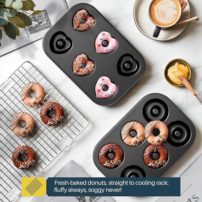 16-Piece Baking Pan Set, Nonstick Bakeware Set with Rack, Oven Mitts, Donut Pan, and Heart Pan, Stackable Carbon Steel Baking Set with Kitchen Utensils, Black