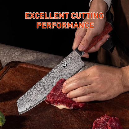 Kiritsuke Damascus Chef Knife 8 inch Kitchen VG-10 Damascus Super Steel 67-Layer Razor Sharp Kiritsuke Knife with Natural Wood Handle Exquisite Box for Home and Restaurant