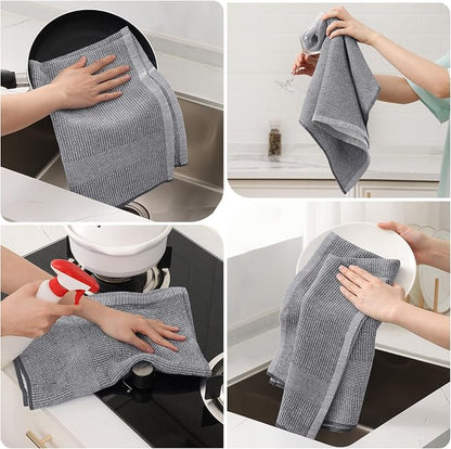 Mordimy Premium Kitchen Towels 6 Pack (18 x 28 Inches, Grey), Large Cotton Kitchen Hand Towel, Flat & Terry Dish Towels for Drying Dishes, Super Absorbent Tea Dishtowels Set with Hanging Loop