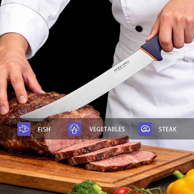 10.5 inch Curved Cimeter Knife W/Non-slip Softgrip,Professional Butcher Knife For Meat Cutting, X50CrMoV15 Stainless Steel, Ideal for Hunting, Kitchen & Home Use