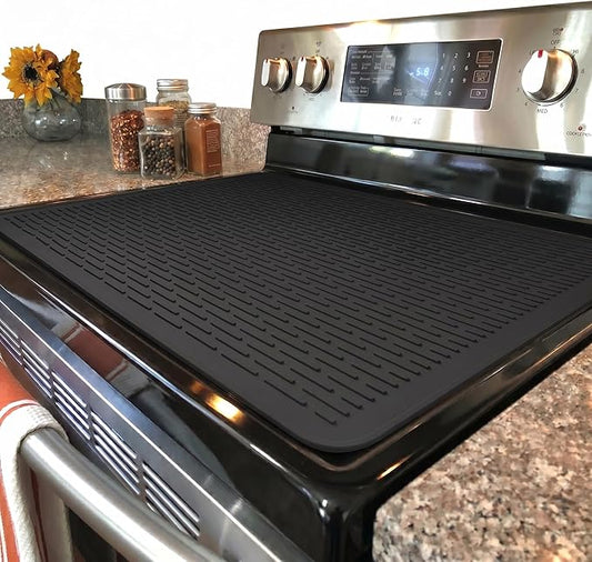 YUHFERA Stove Top Cover for Electric Stove - Silicone Stove Mat for Glass Top, Glass Cooktop Protector For Kitchen,Multi-functional Oven Covers for Electric Stove(Black,30 x 21)