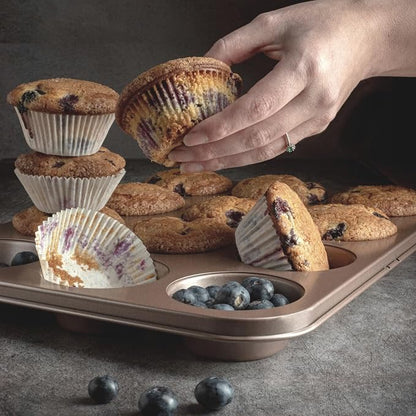 HAPPIELS 12-Cup Muffin Pan Nonstick, PFOA & BPA Free | Nontoxic Cupcake Tin | Best Non Stick Muffin Pans | Muffin tins | Cupcakes Tray | Carbon Steel Bakeware Mold Trays