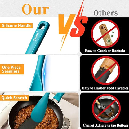 Cooking Spoon for Nonstick Cookwares, Multifunction Silicone Spatula Spoons BPA Free, Great for Mixing, Scooping, Scraping and Serving, Dishwasher Safe (2 Teal, 12.6 inch)
