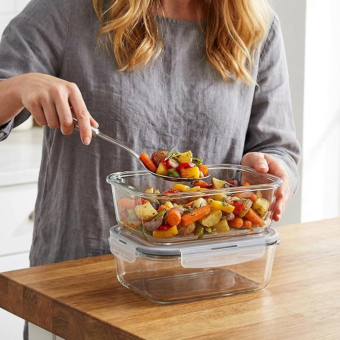 2 Pack 63oz Large Glass Storage Containers with Lids Big Meal Prep Food Container Set for Storing food, vegetables or fruits, BPA Free, Freezer Dishwasher Oven Safe (gray)