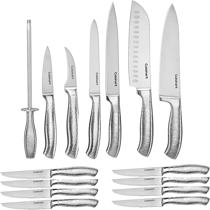 Cuisinart Classic High-Carbon Hammered Stainless Steel Forged Knife Set With Sheath Blade Gaurds (17-Piece Set)