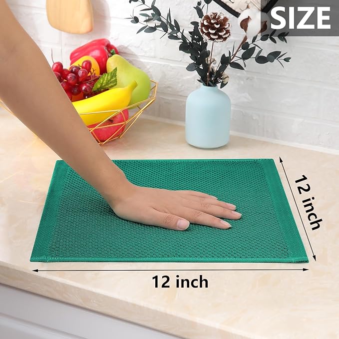 Homaxy 100% Cotton Waffle Weave Kitchen Dish Cloths, Ultra Soft Absorbent Quick Drying Dish Towels, 12 x 12 Inches, 18-Pack, Dark Green