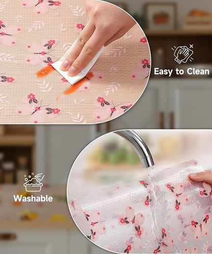 Shelf Liner for Kitchen Cabinets - Non-Adhesive Waterproof and Oil-Proof Drawer Liner, Reusable Protector for Dresser, Wire Shelf, Cupboards(Pink Butterfly, 17.7" W x 360" L)