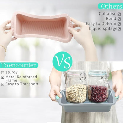 To encounter 9 Inch Silicone Bread and Loaf Pan, 2 Pack Food Grade Nonstick Silicone Molds for Baking Banana Bread, Meat Loaf, Pound Cake, with Metal Reinforced Frame More Strength