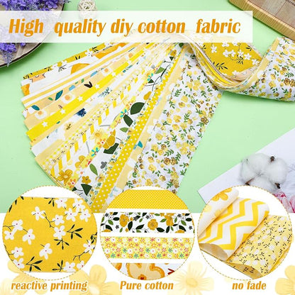 Kingdder Jelly Fabric Quilting Strips, Patchwork Roll 2.55 Inch Roll up Cotton Patchwork Jelly Fabric Craft for Quilters and Sewing DIY Crafts(Yellow Flower)
