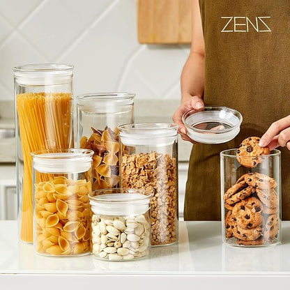 ZENS 27oz Glass Jars with Airtight Lid Set of 2, Clear Glass Storage Containers, Glass Kitchen Canisters with Airtight Lids, Coffee Jars for Brown Sugar, Pantry Organization
