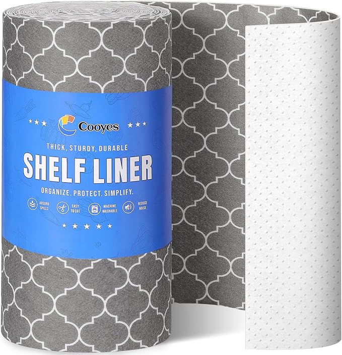 Cooyes Refrigerator Liners, Non-Slip Fridge Liners Washable, Absorbent Refrigerator Shelf Liner for Kitchen Cabinets, Non-Adhesive Refrigerator Mats Fridge bin Liners 12" x 360", Gray