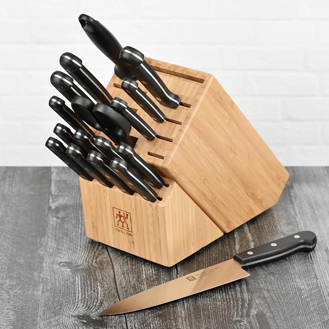 ZWILLING Twin Gourmet Classic 18-pc Knife Block Set, German Stainless Steel, 3 Rivet Handle, No-Stain, Includes Shears Honing Steel, Made in Spain