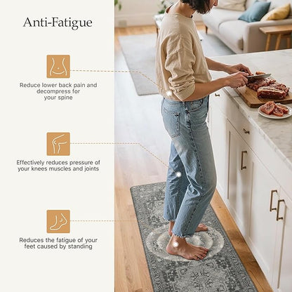 GENIMO Kitchen Mats for Floor 2PCs, Washable Anti Fatigue Mat for Cushioned, 17.3"x59"+17.3"x30", Waterproof Kitchen Rugs, Non Slip Comfort Standing Mat Rug for Home, Sink, Laundry, Dark Gray