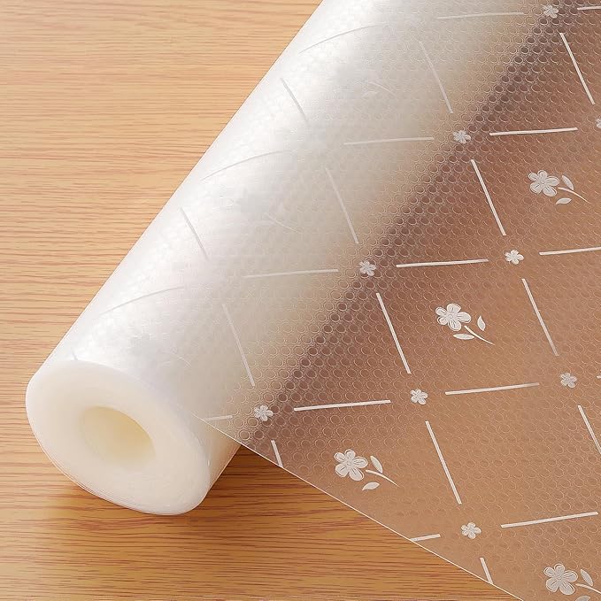 INNOLITES Kitchen Cabinet Shelf Liner, Non-Adhesive Refrigerator & Drawer Liner, Waterproof EVA with Floral, Easy to Clean & BPA-Free (White Daisy, 17.5" x 360")
