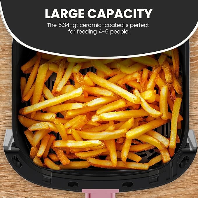 NEWBULIG Air Fryer 6.34 Quarts, Airfryer with Visual Window, 400℉ Fast Heating Air Fryers Oven with Timer, Auto-Off, Non Toxic & Non Stick, Multiple 12 Modes for Roast, Bake, Dehydrate, Fry, Reheat