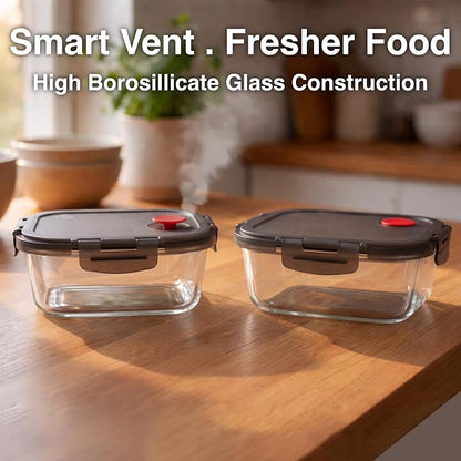 Borosilicate Glass Airtight Food Storage Containers with Vented Lids, Assorted Set of 8 (4 Rectangular & 4 Square)
