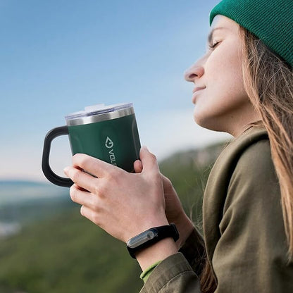 16 Oz Coffee Mug with Handle and Lid, BPA Free Coffee Cup, Keep Cold 6 Hours and Keep Warm 5 Hours, Great Tea Mug for Home Offie and Outdoor Use (Deep Green)