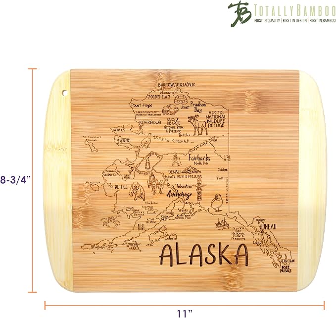 Totally Bamboo A Slice of Life Alaska State Serving and Cutting Board, 11" x 8.75"
