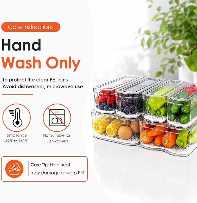 SMRCAD Fridge Organizers and Storage, 6 Pack Clear Freezer Organizer Bins with Lids for Kitchen, Pantry, Refrigerator, Food, Fruit, Vegetable Storage