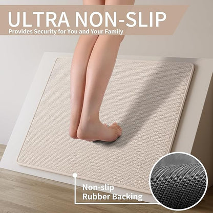 YDKGL Kitchen Mats for Floor, Super Absorbent Kitchen Rugs Non Slip Washable, Soft Imitation Linen Braided Kitchen Runner Rug, Standing Mat Kitchens Sink Mat, Easy to Clean, Beige 17x30