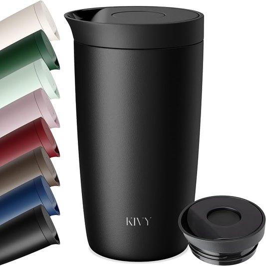 KIVY Travel Coffee Mug Tumbler [24h Cold | 6h Hot] Reusable Insulated Coffee Tumbler Stainless Steel - Spill Proof Coffee Travel Mug - Leakproof 12oz Insulated cup to go - Dishwasher Safe, BPA Free