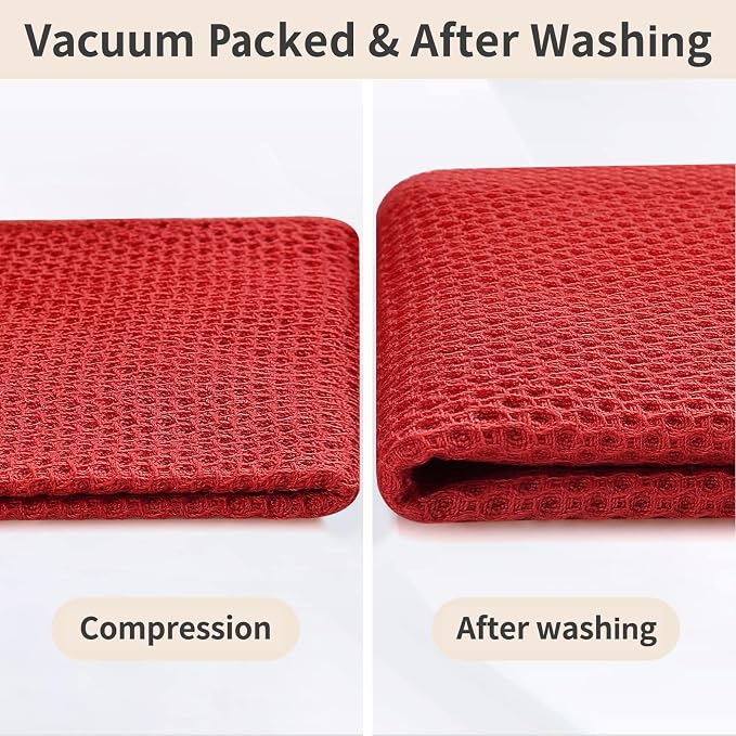 Homaxy 100% Cotton Kitchen Towels and Dishcloths Set, 12 x 12 Inches and 13 x 28 Inches, Set of 8 Bulk Kitchen Towels Set, Ultra Soft Absorbent Dish Cloths for Washing Dishes, Red