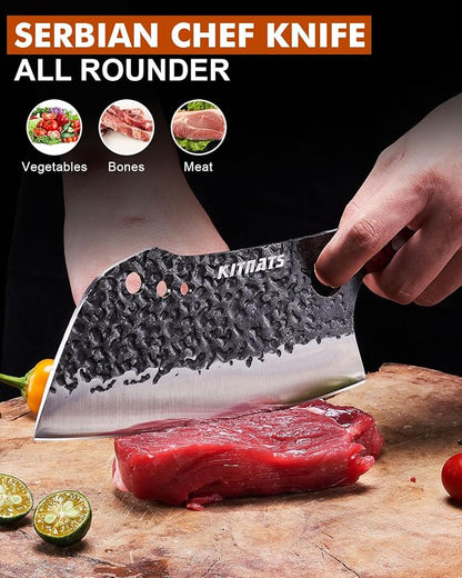 3PCS Butcher Knife Set, Razor Sharp Hand Forged Meat Cleaver & Boning Knives for Meat & Bone Cutting, Kitchen Knives for Cooking BBQ, Gift for Men & Women