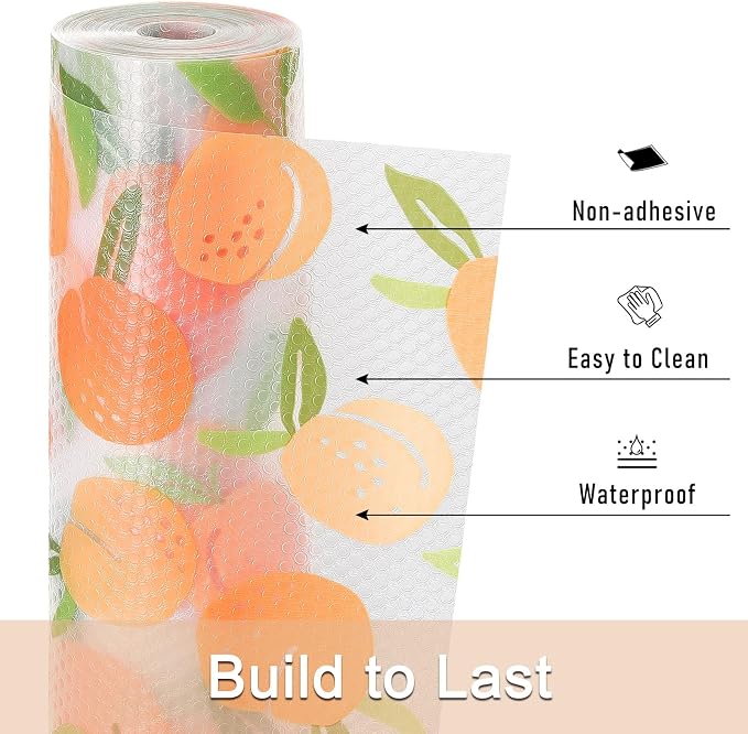 Cooyes Shelf Liner, Non-Adhesive Waterproof Drawer Liner, Durable Easy-to-Cut EVA Shelf Paper for Kitchen Cabinets, Refrigerator, Cupboard, and Dresser (17.5 Inch W x 120 Inch L, Peaches)