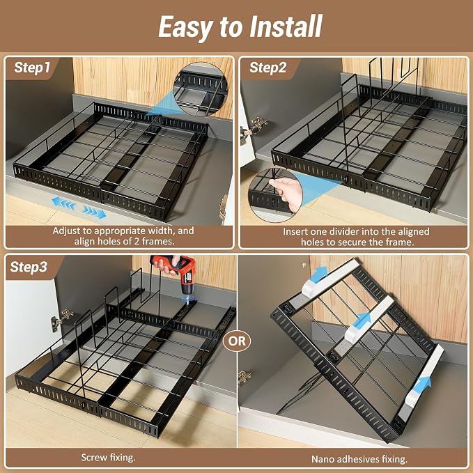 Housolution Pull Out Large Baking Tray and Cookie Sheet Organizer, 13"-22" Width Expandable Cutting Board Holder with 8 Adjustable Dividers, 21.5" Deep Bakeware Storage Rack for Cabinet, Black