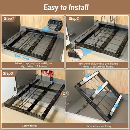 Housolution Pull Out Large Baking Tray and Cookie Sheet Organizer, 13"-22" Width Expandable Cutting Board Holder with 8 Adjustable Dividers, 21.5" Deep Bakeware Storage Rack for Cabinet, Black