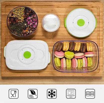 FOSA Vacuum Seal Food Storage System - Reusable Containers Starter Set & 2 Large Stackable Containers for Freshness (Pump Not Included)
