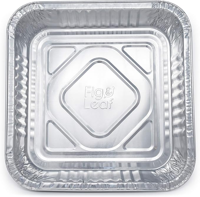 Fig & Leaf (210 Pack) 8” x 8” Square Baking Cake Pans with Plastic Dome Lids | Heavy Duty l Disposable Aluminum Foil Tins l Portable Food Containers l Perfect for Roasting Oven Toaster Cooking