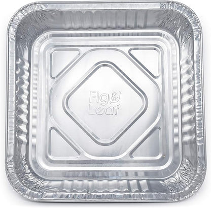 Fig & Leaf (35 Pack) 8” x 8” Square Baking Cake Pans with Plastic Dome Lids | Heavy Duty l Disposable Aluminum Foil Tins l Portable Food Containers l Perfect for Roasting Oven Toaster Cooking