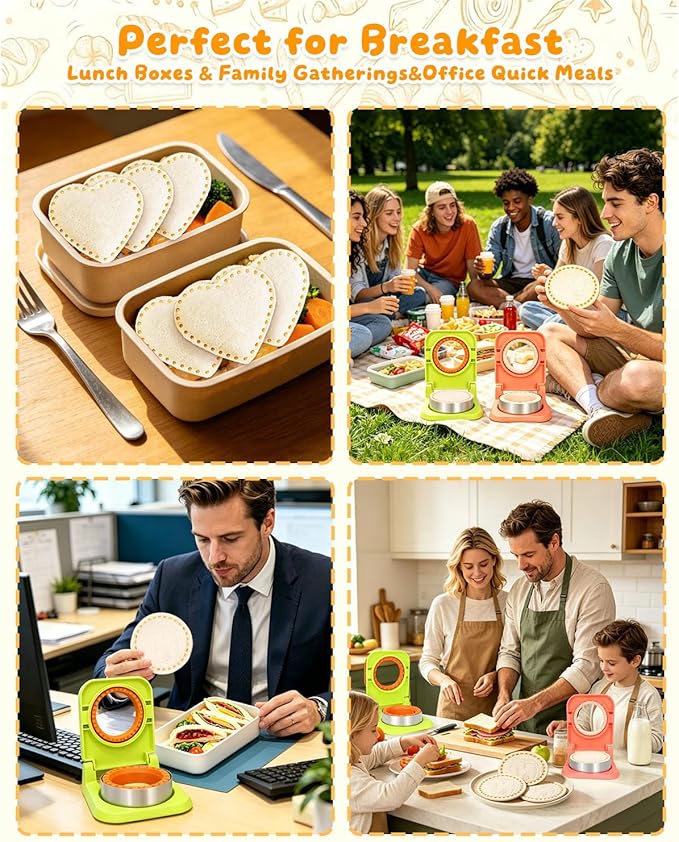 CHICHAUS Uncrustable Sandwich Maker,Sandwiches Pocket Circle Shape 3.7Inch Sandwich Cutter and Sealer,Sandwich Cutter for Kids Breakfast and lunchboxes (Green/Orange)