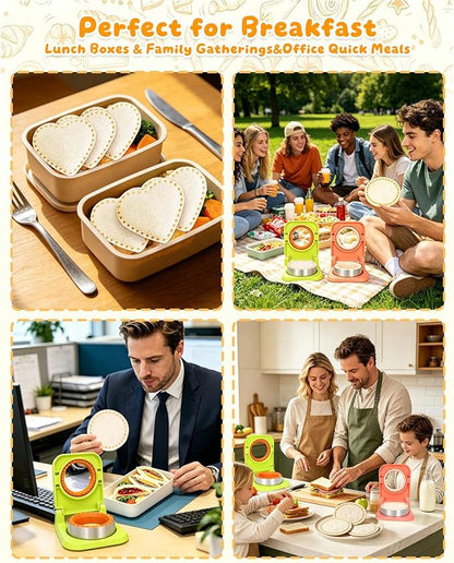 CHICHAUS Uncrustable Sandwich Maker,Sandwiches Pocket Circle Shape 3.7Inch Sandwich Cutter and Sealer,Sandwich Cutter for Kids Breakfast and lunchboxes (Green/Orange)