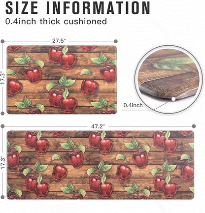 Carvapet Kitchen Floor Mats 2Pcs, Anti Fatigue Rugs and Mats Farmhouse Apples Non-Skid Cushioned Floor Comfort Mat for Kitchen, Doorway, Sink, Laundry, 17"x27"+17"x47"