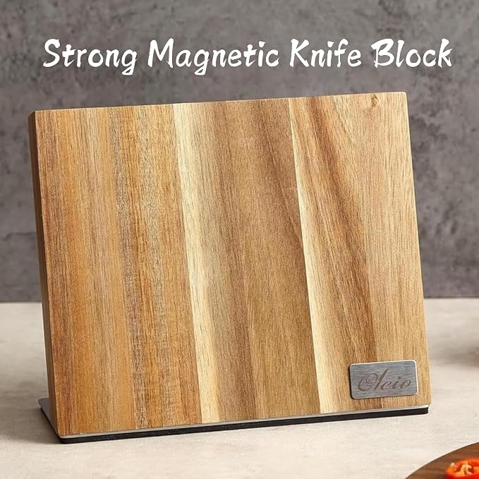 Wakoli EDIB 6-Piece Damascus Knife Block Set, VG10 Core 67-Layer Damascus Steel Kitchen Knives with Magnetic Acacia Wood Block, Ergonomic Pakkawood Handles, Hand Wash Only