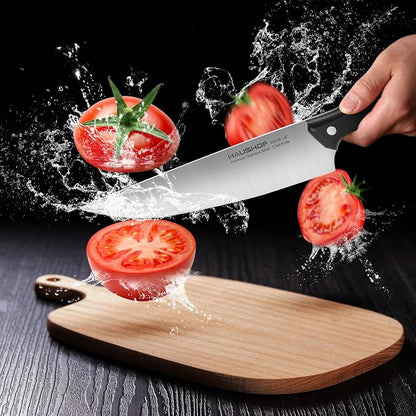 HAUSHOF 14 PCS Kitchen Knife Set With Block Wooden, Razor-Sharp Stainless Steel, Forged Triple Rivet, Chefs, Santoku, Slicing, Utility & 6 Steak Knives, Black