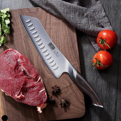 HOSHANHO 7 Inch Japanese Chef Knife, Ultra Sharp High Carbon Stainless Steel Kitchen Knife, Professional Santoku Knives with Ergonomic Pakkawood Handle