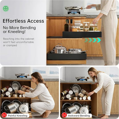 Pull out Cabinet Organizer, 1 pack, 20.5" Deep Heavy Slide out Drawers, Upgrade Three Triple-Slide Rail Systems, Expandable 12.8"-20.8" Roll out Shelf Storage for Kitchen Base Cabinet Organization