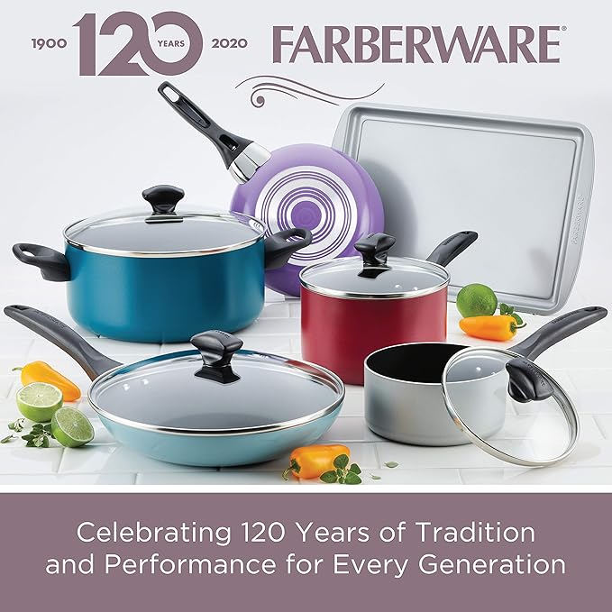 Farberware Dishwasher Safe Aluminum Nonstick Cookware Pots and Pans Set, 15-Piece, Pewter