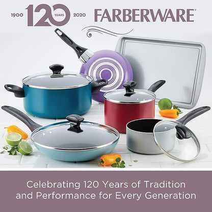 Farberware Dishwasher Safe Aluminum Nonstick Cookware Pots and Pans Set, 15-Piece, Pewter